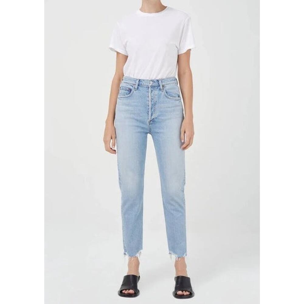 Agolde Womens Bitter Blue Riley Cropped Frayed Hem Jeans 26
